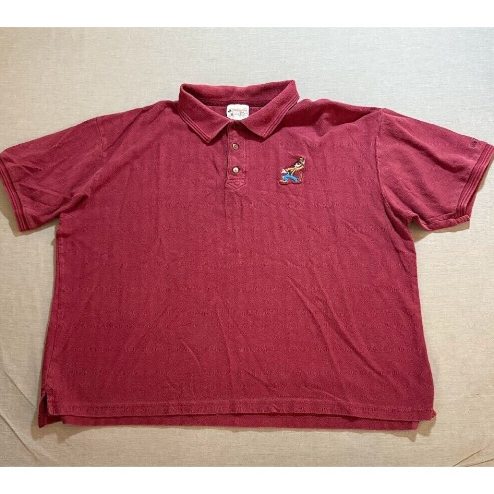 VTG Walt Disney World Goofy Polo Shirt Adult 2XL Red Short Sleeve Button Boxy.